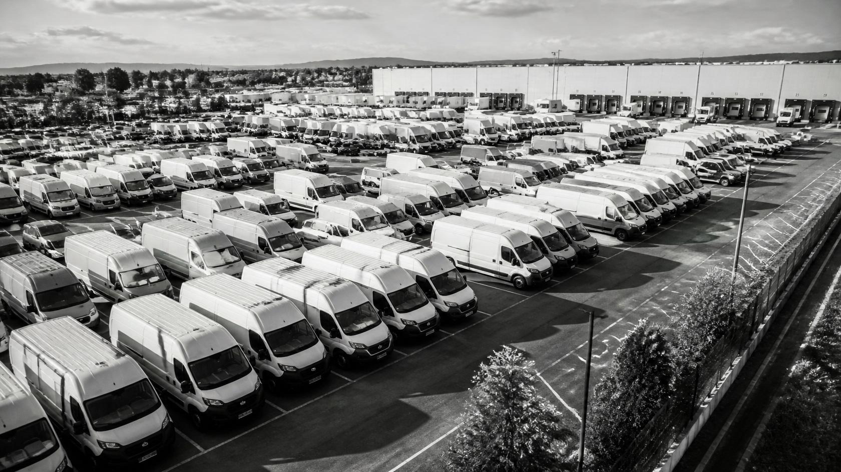 Bedrijfsvloot met bestelwagens op een terrein