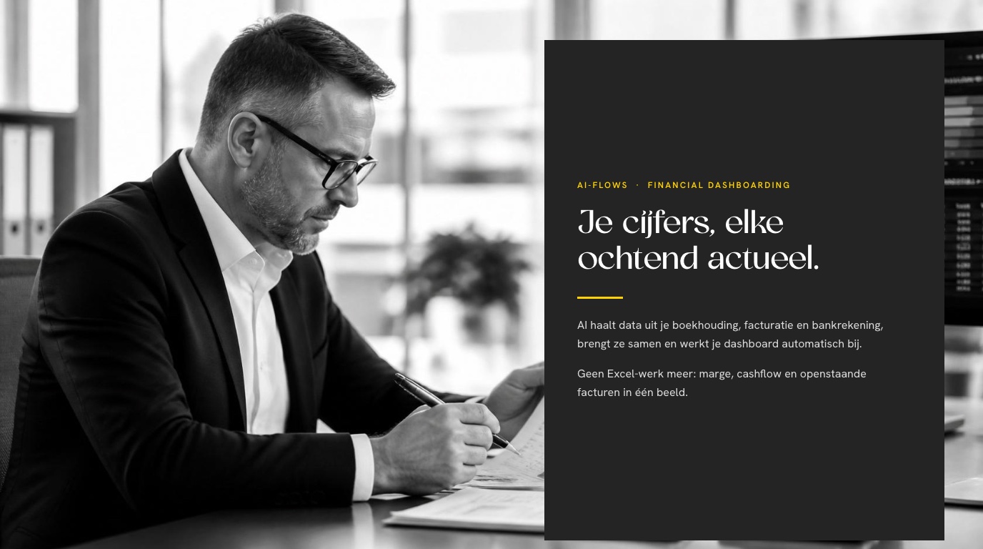 Je cijfers, elke ochtend actueel — AI-flows voor financial dashboarding