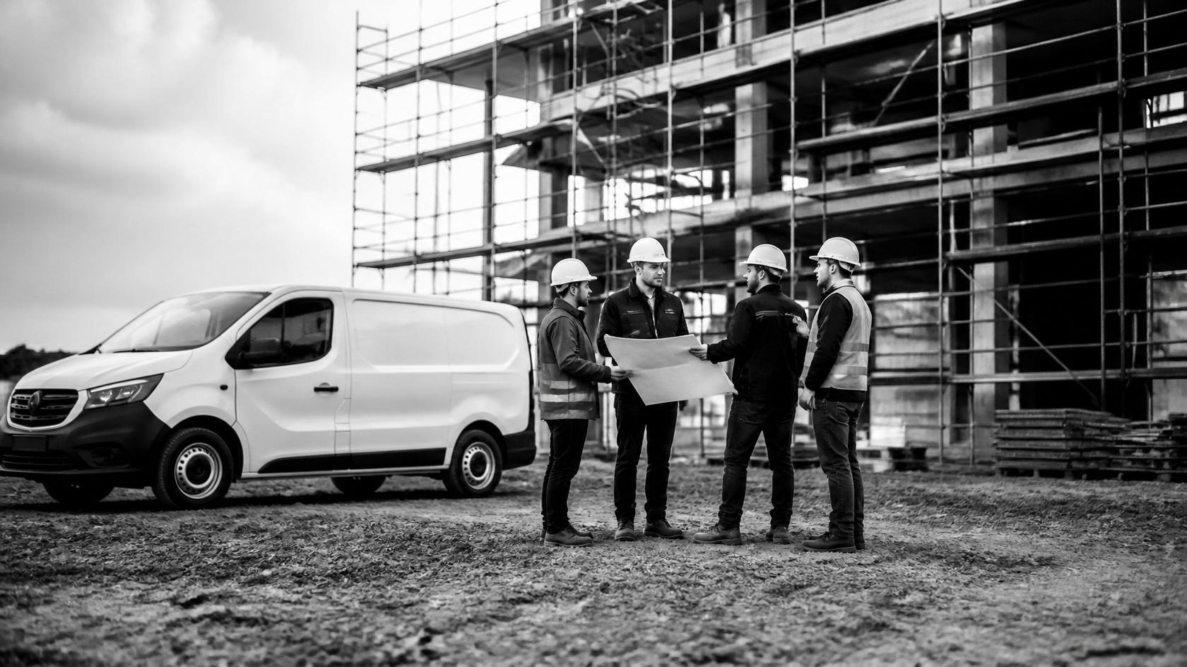 Bouwteam overlegt bij de werf