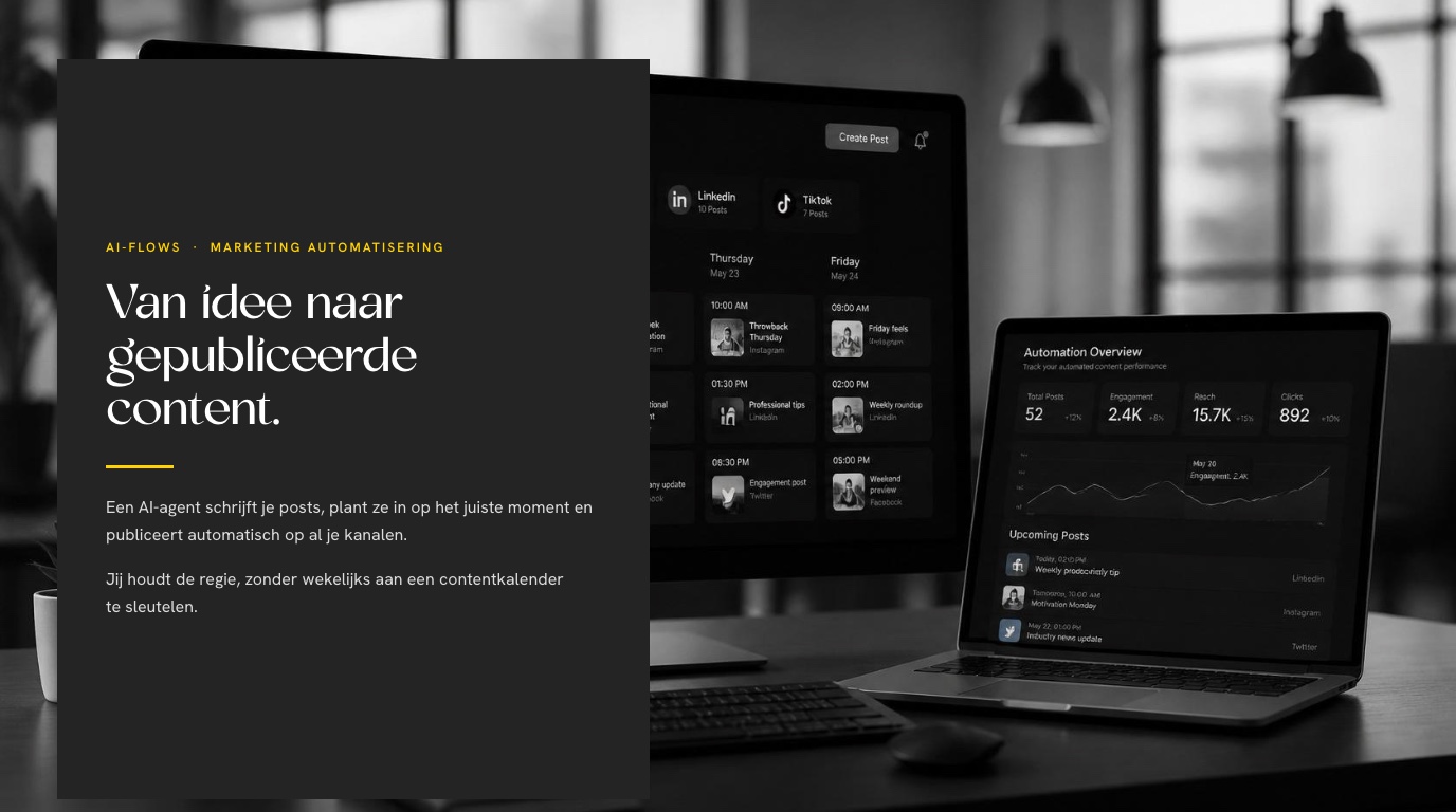 Van idee naar gepubliceerde content — AI-flows voor marketingautomatisering