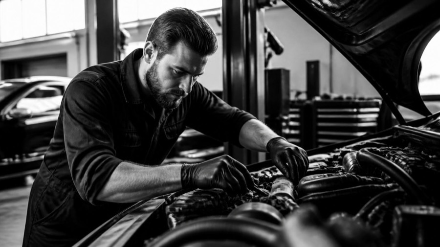 Technieker aan het werk in de garage